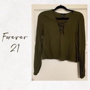 Lace Up Olive Green Top size L